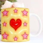 SHIMELE 3D Heart-Shaped Design Ceramic Coffee Mug - 15oz Couple Water Cup - Gift for Him or Her